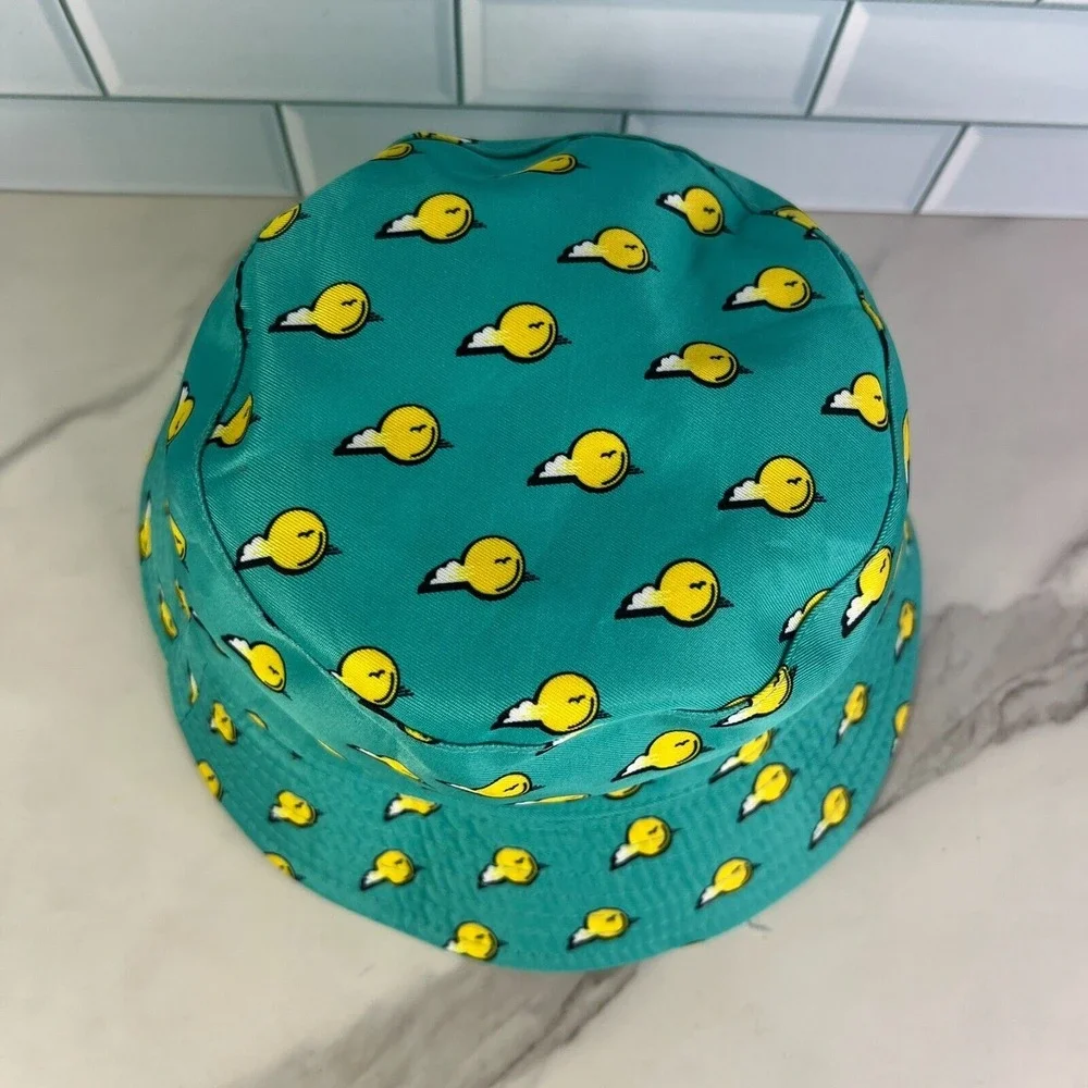 Happy Thursday Bucket Hat With Yellow Bird Pattern‎ Geometric